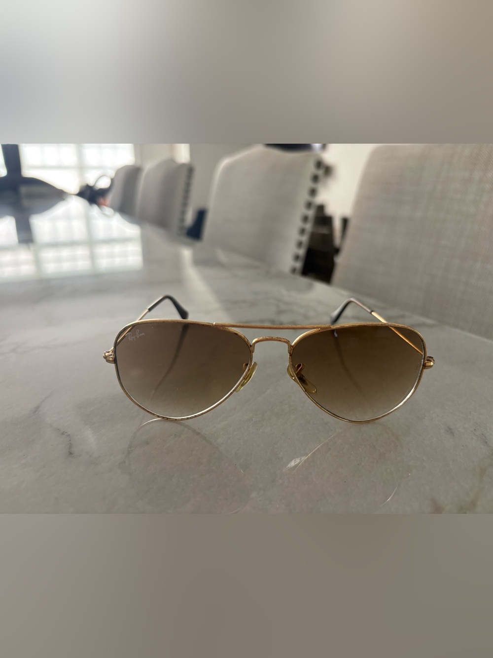 Ray-Ban Gold Aviator Sunglasses with Brown Gradient Lenses